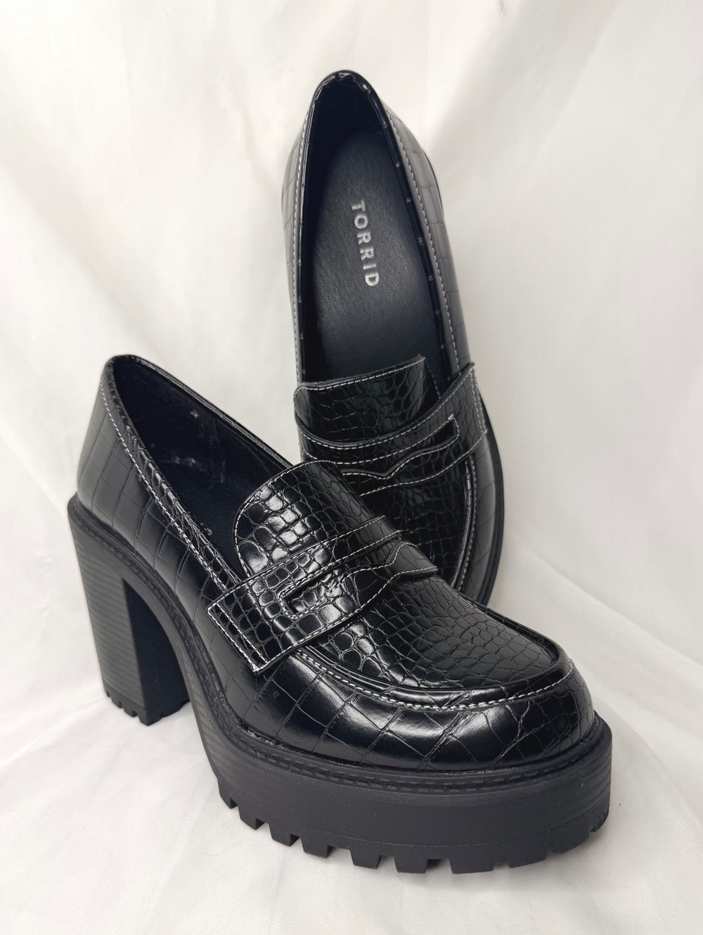 Torrid Croco Black Platform Loafers Black 10WW 4” Heel